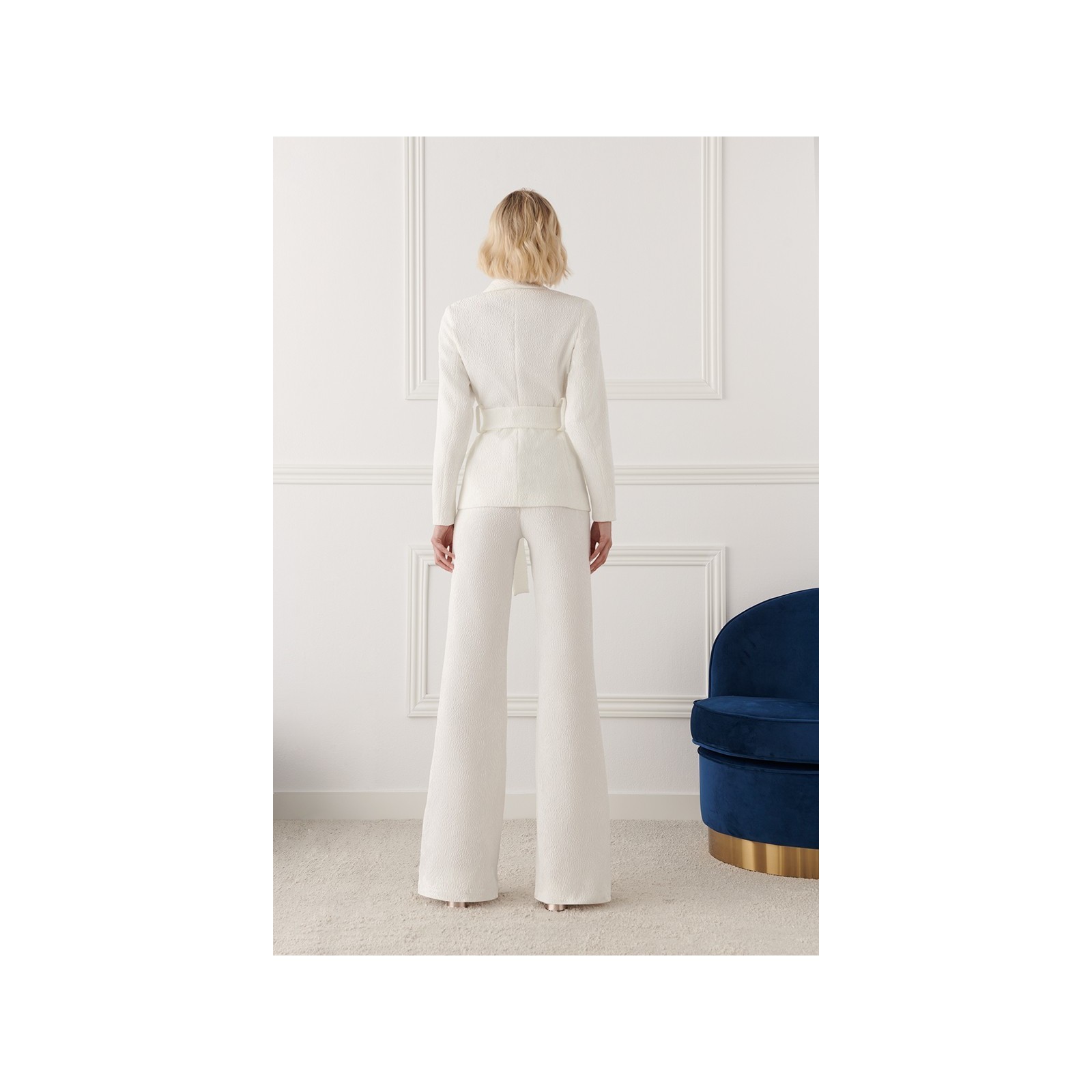 Traje chaqueta y pantalón brocado blanco Robin