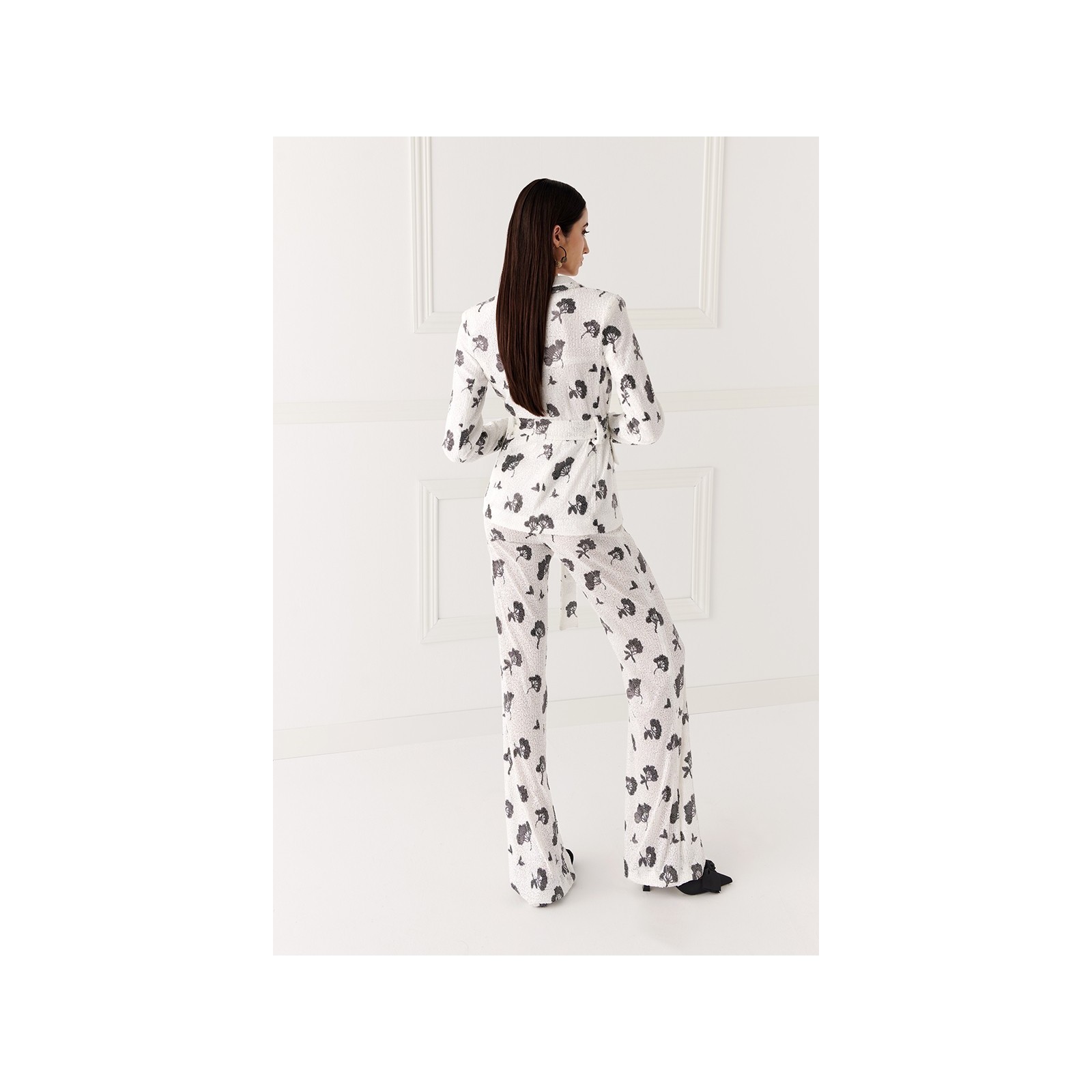 Pantalón palazzo lentejuelas blancas y negras