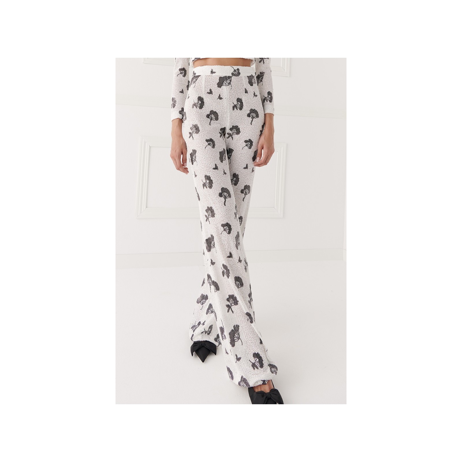 Pantalón palazzo lentejuelas blancas y negras