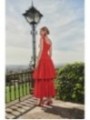 Vestido midi rojo de fiesta para boda con volantes