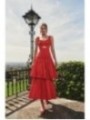 Vestido midi rojo de fiesta para boda con volantes
