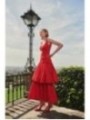 Vestido midi rojo de fiesta para boda con volantes