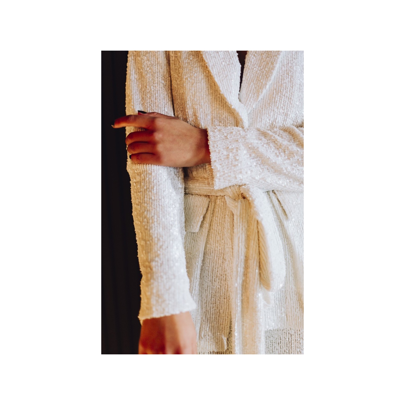Traje chaqueta y pantalon de lentejuelas blanco para fiesta