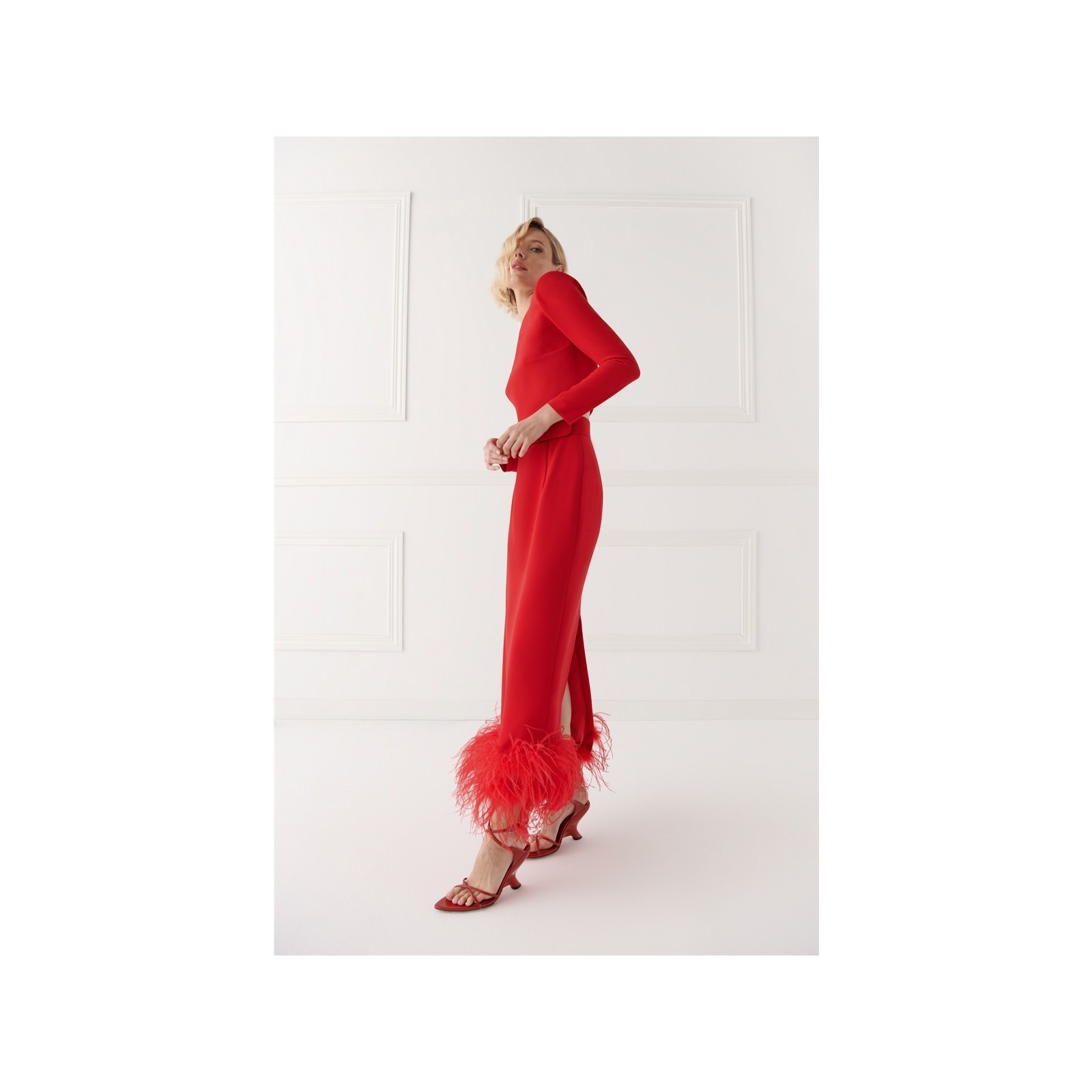 Top corto crepe rojo para invitada boda