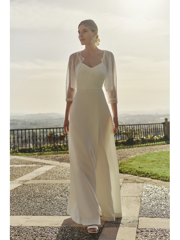 chaqueta corta perlas blanca para novia