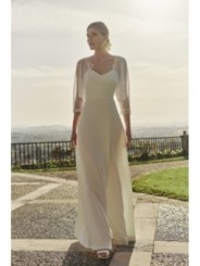 vestido largo de fiesta lencero de crepe blanco con escote en la espalda