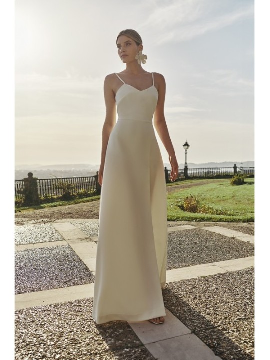 vestido largo de fiesta lencero de crepe blanco con escote en la espalda