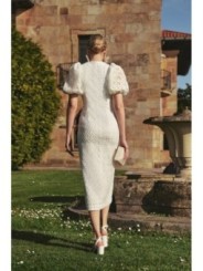 Vestido manga globo recto tul margaritas blanco