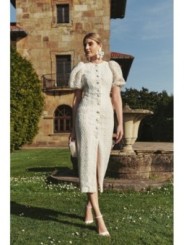 Vestido manga globo recto tul margaritas blanco