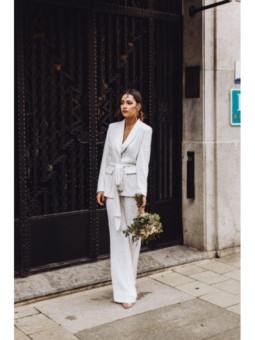 Traje chaqueta y pantalon de lentejuelas blanco para fiesta