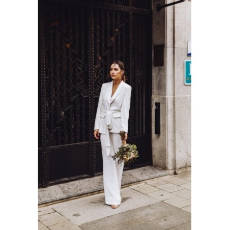 Traje chaqueta y pantalon de lentejuelas blanco para fiesta