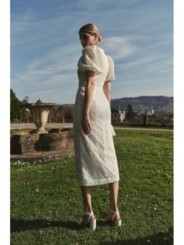 Vestido manga globo recto tul margaritas blanco