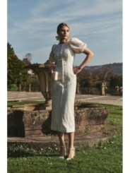 Vestido manga globo recto tul margaritas blanco