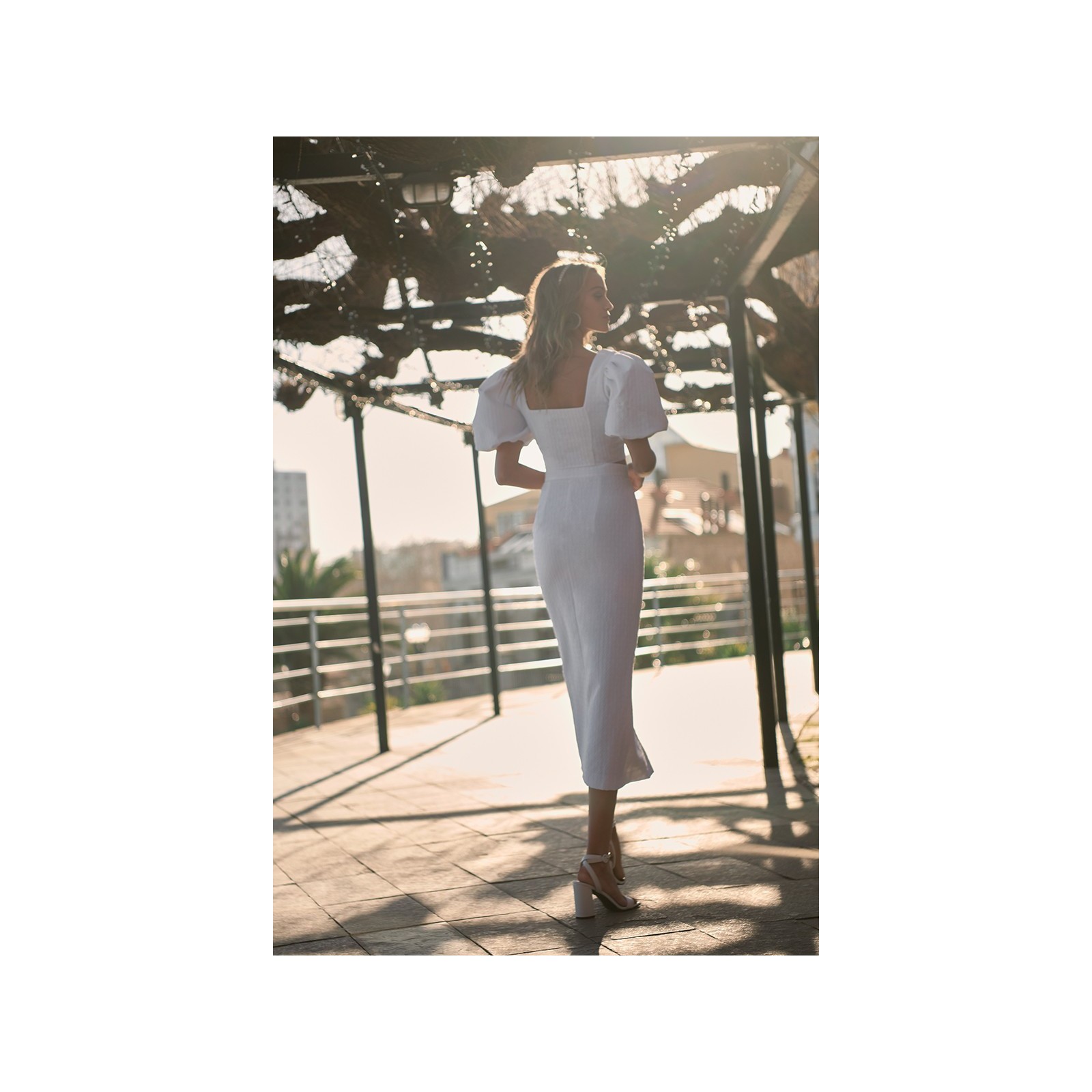 Top manga abullonada jacquard joya blanco Rosalie