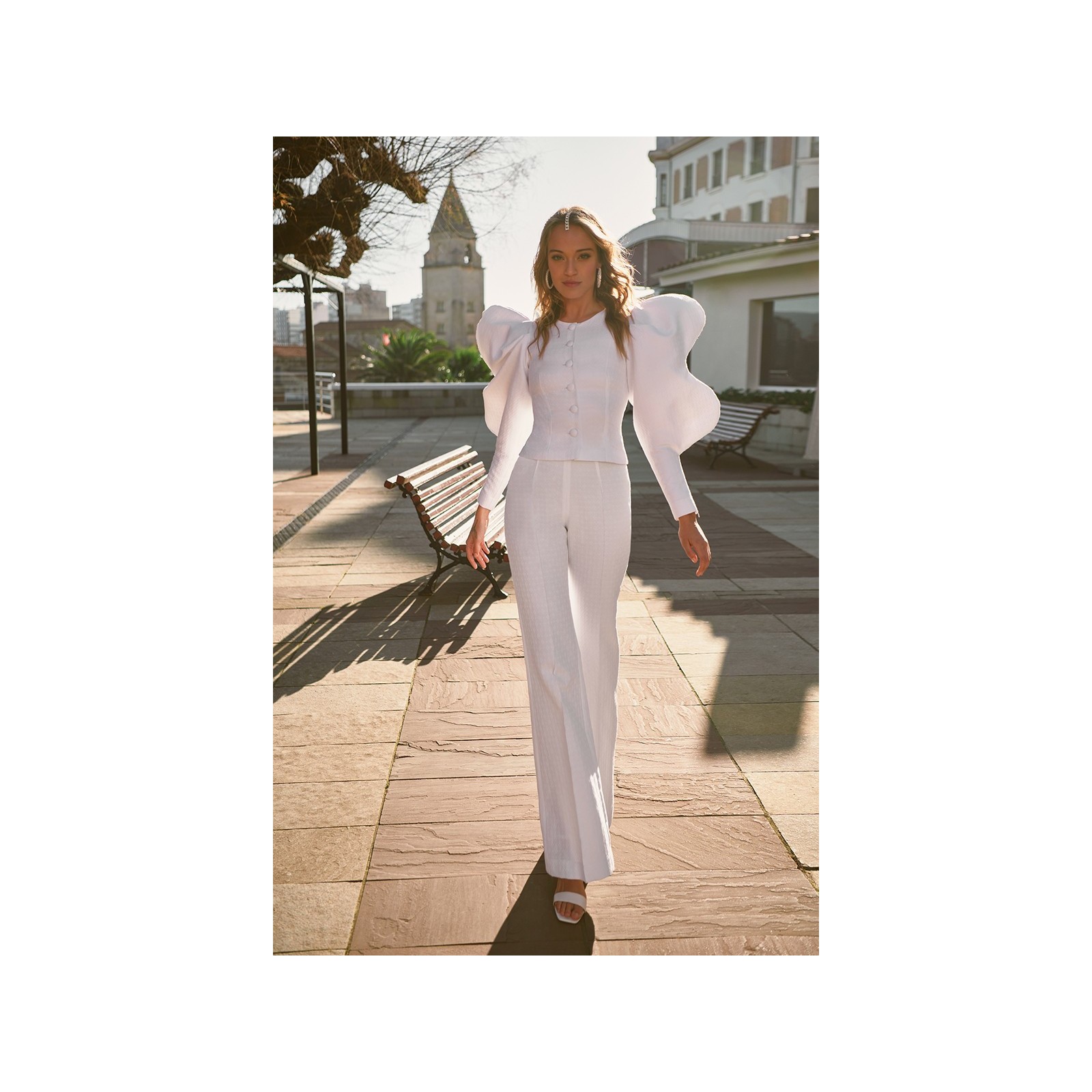 Pantalón Palazzo jacquard Blanco Léa