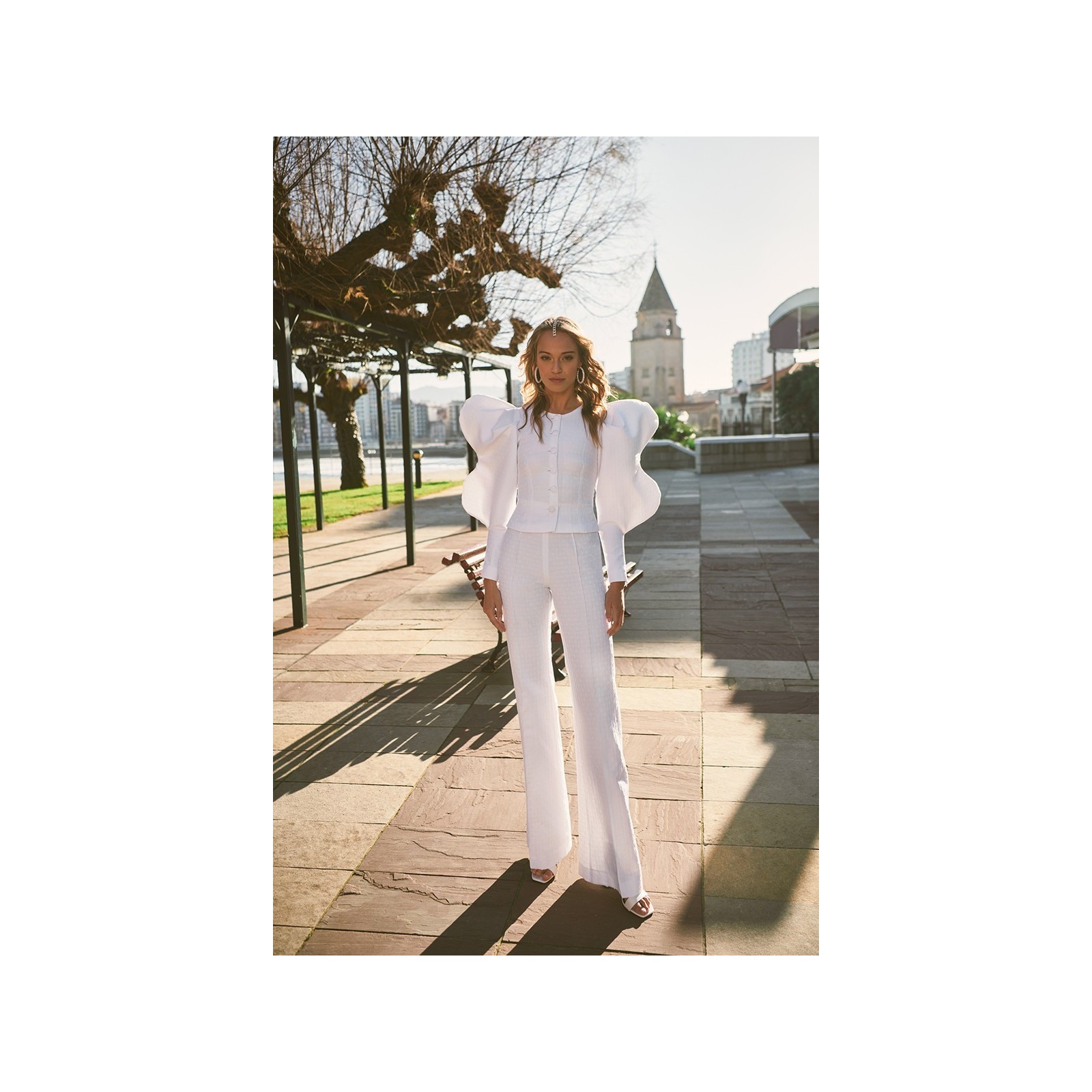 Pantalón Palazzo jacquard Blanco Léa
