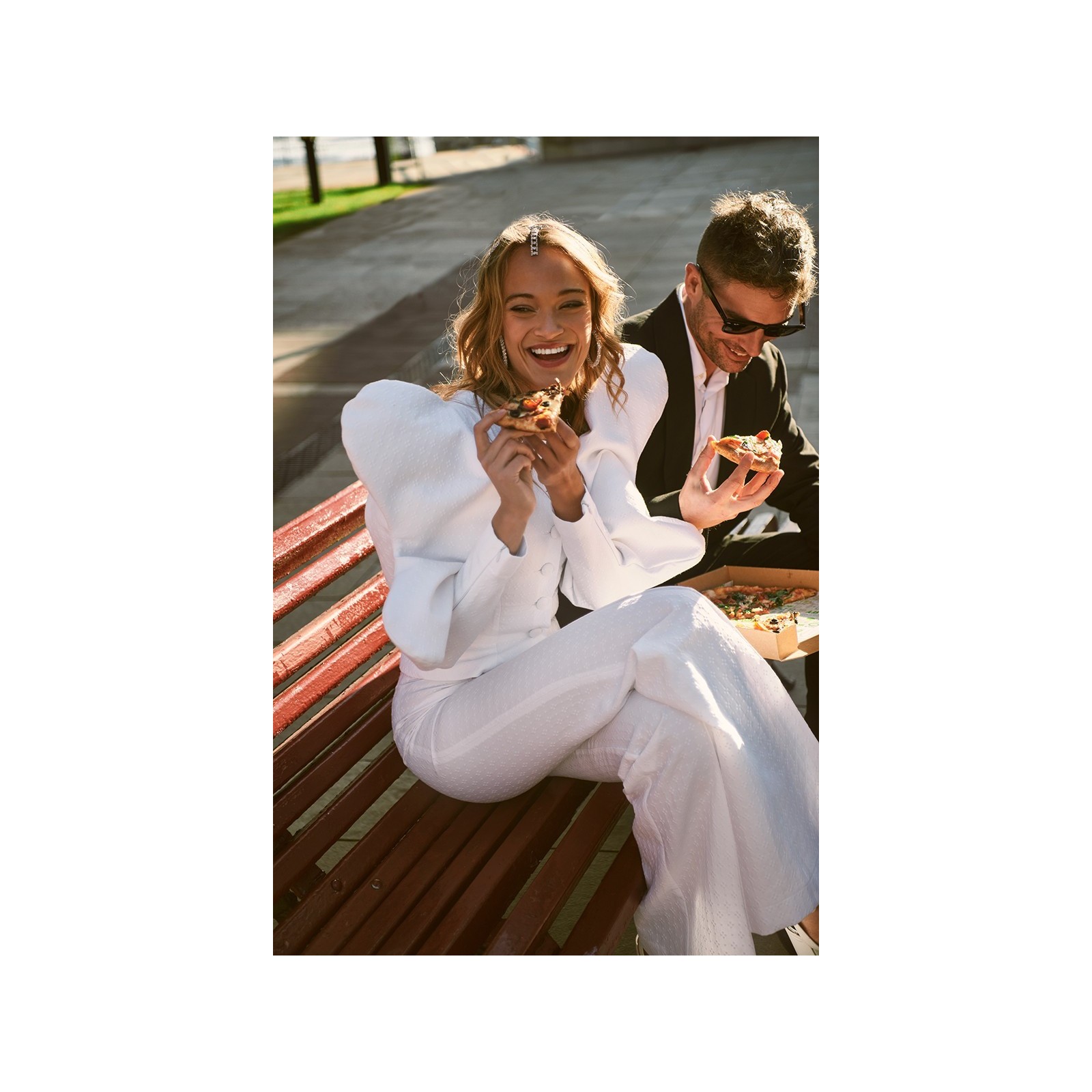 Pantalón Palazzo jacquard Blanco Léa
