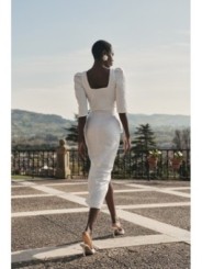 Falda brocada blanca midi joya con peplum