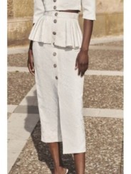 Falda brocada blanca midi joya con peplum