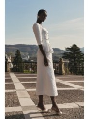 Falda brocada blanca midi joya con peplum