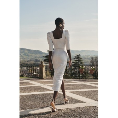 Top joya de jacquard brocado flores blanco escote corazon