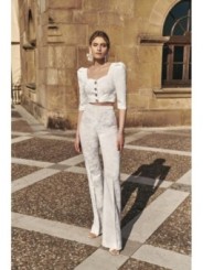 Top joya de jacquard brocado flores blanco escote corazon