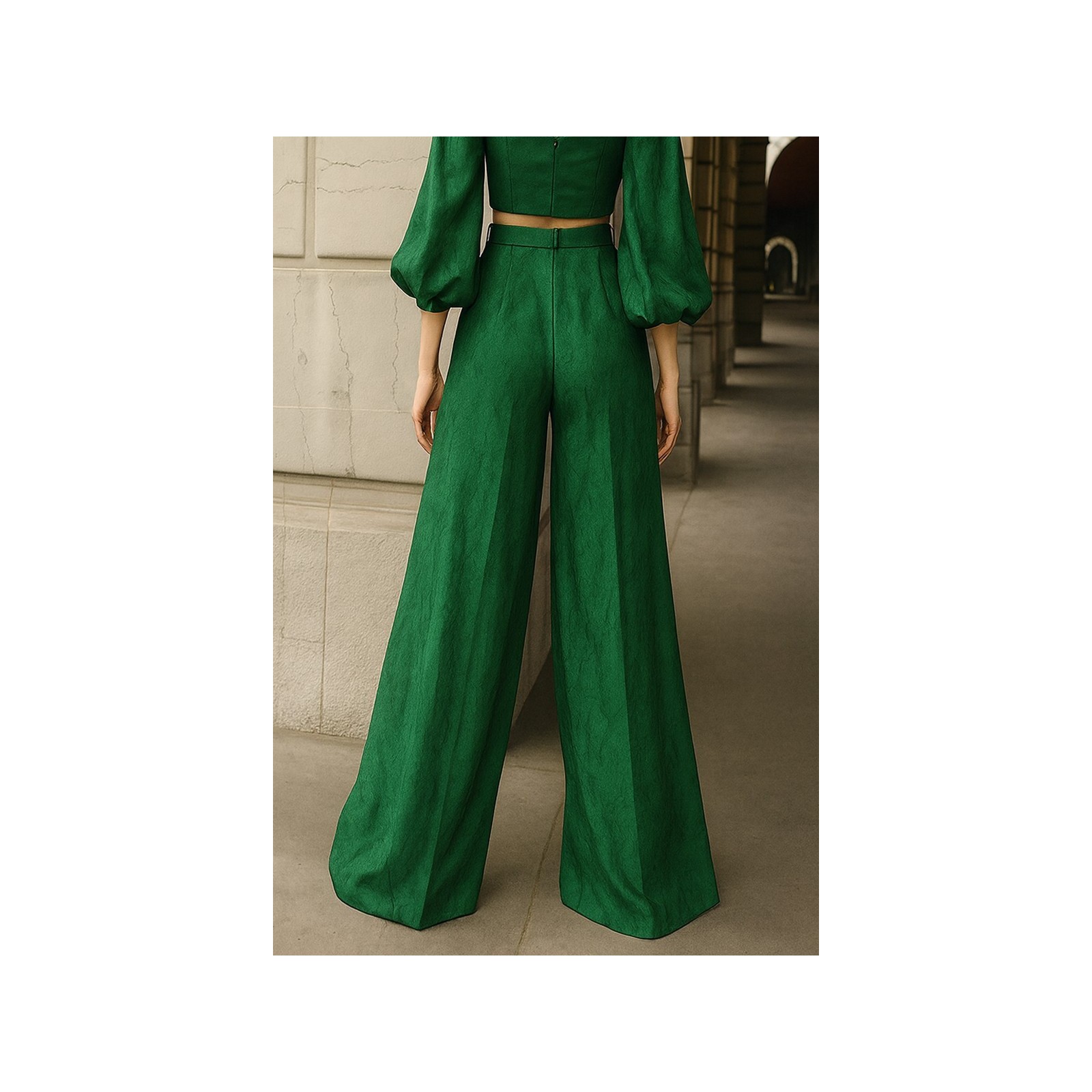 falda pantalon brocado verde invitada boda fiesta civil mama de