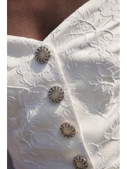 Top joya de jacquard brocado flores blanco escote corazon