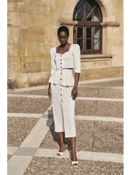 Top joya de jacquard brocado flores blanco escote corazon