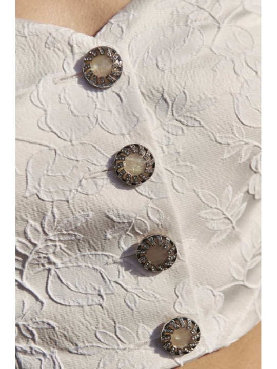 Top joya de jacquard brocado flores blanco escote corazon