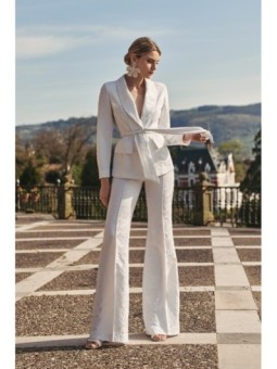 Chaqueta americana jacquard blanco flores para novia civil