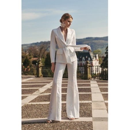 Chaqueta americana jacquard blanco flores para novia civil