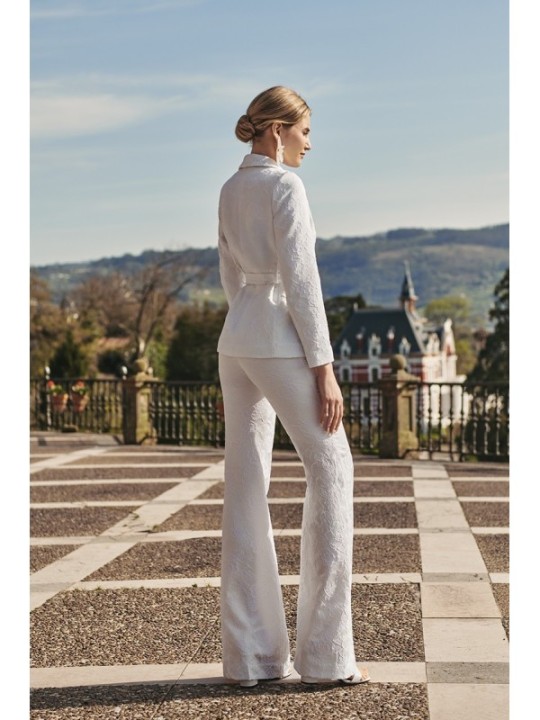 Chaqueta americana jacquard blanco flores para novia civil