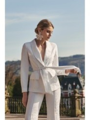 Chaqueta americana jacquard blanco flores para novia civil