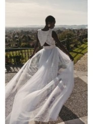 falda midi recta  de tul blanco dibujos relieve organza para novia