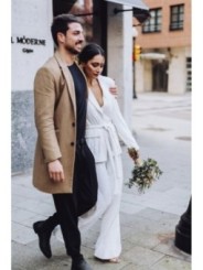 Traje chaqueta y pantalon de lentejuelas blanco para fiesta