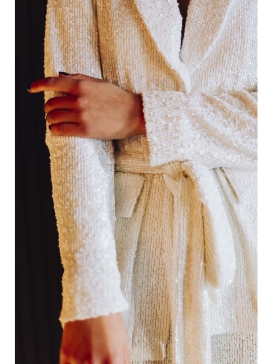 Traje chaqueta y pantalon de lentejuelas blanco para fiesta