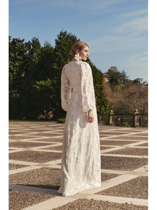 falda larga evasé gasa blanca bordada de novia boho