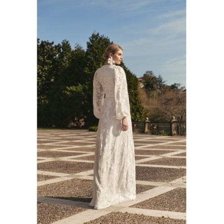 falda larga evasé gasa blanca bordada de novia boho