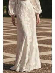 falda larga evasé gasa blanca bordada de novia boho