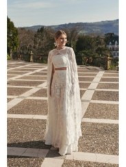 Top corto gasa bordada blanca flores para novias, mama comunion