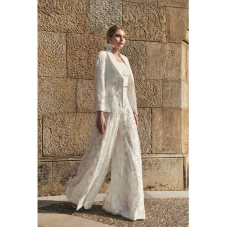 Chaqueta americana gasa blanca bordada para novia civil