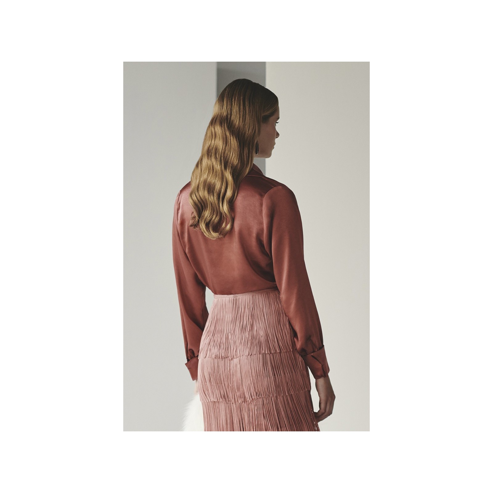 blusa esmoquin saten cobre boton forrado