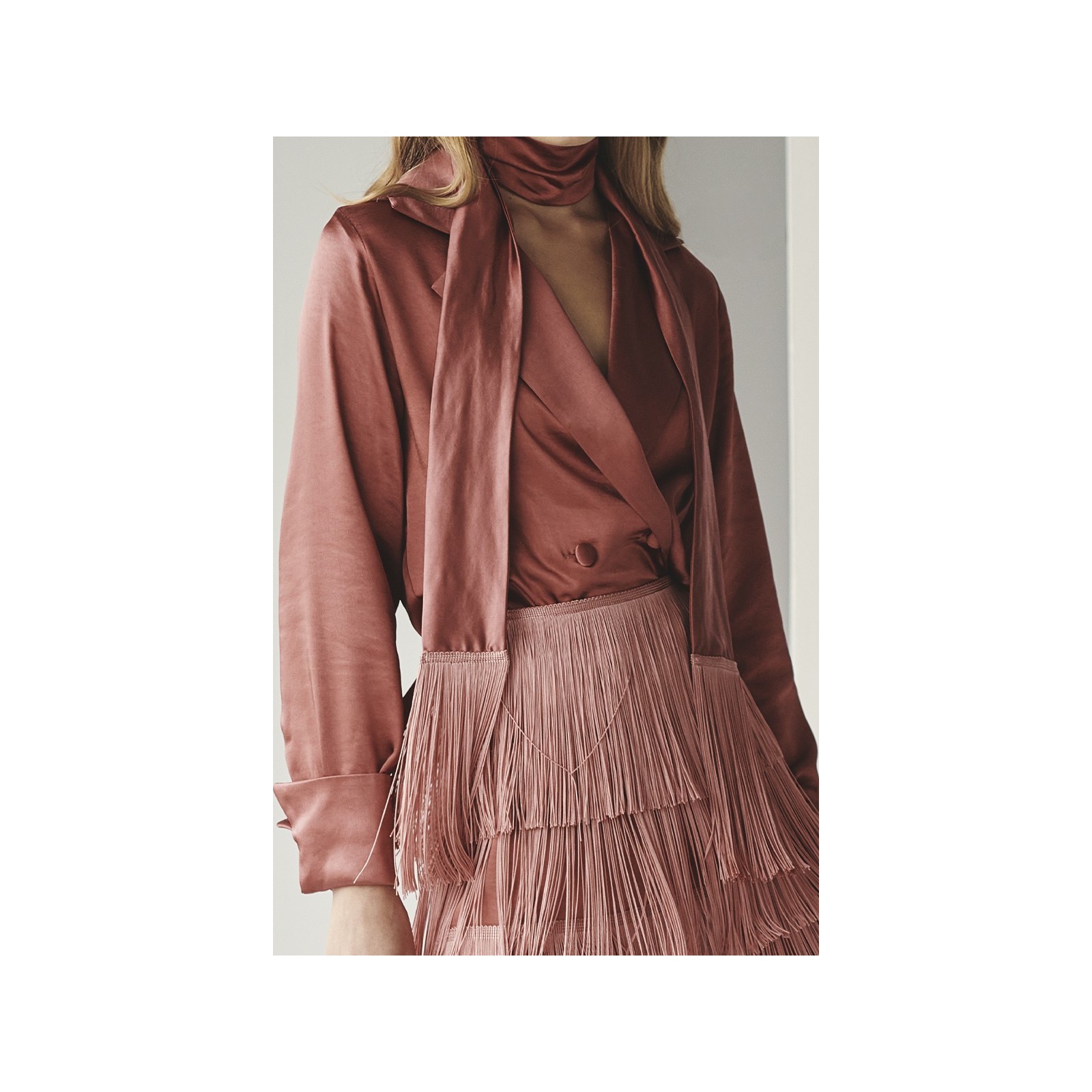 blusa esmoquin saten cobre boton forrado