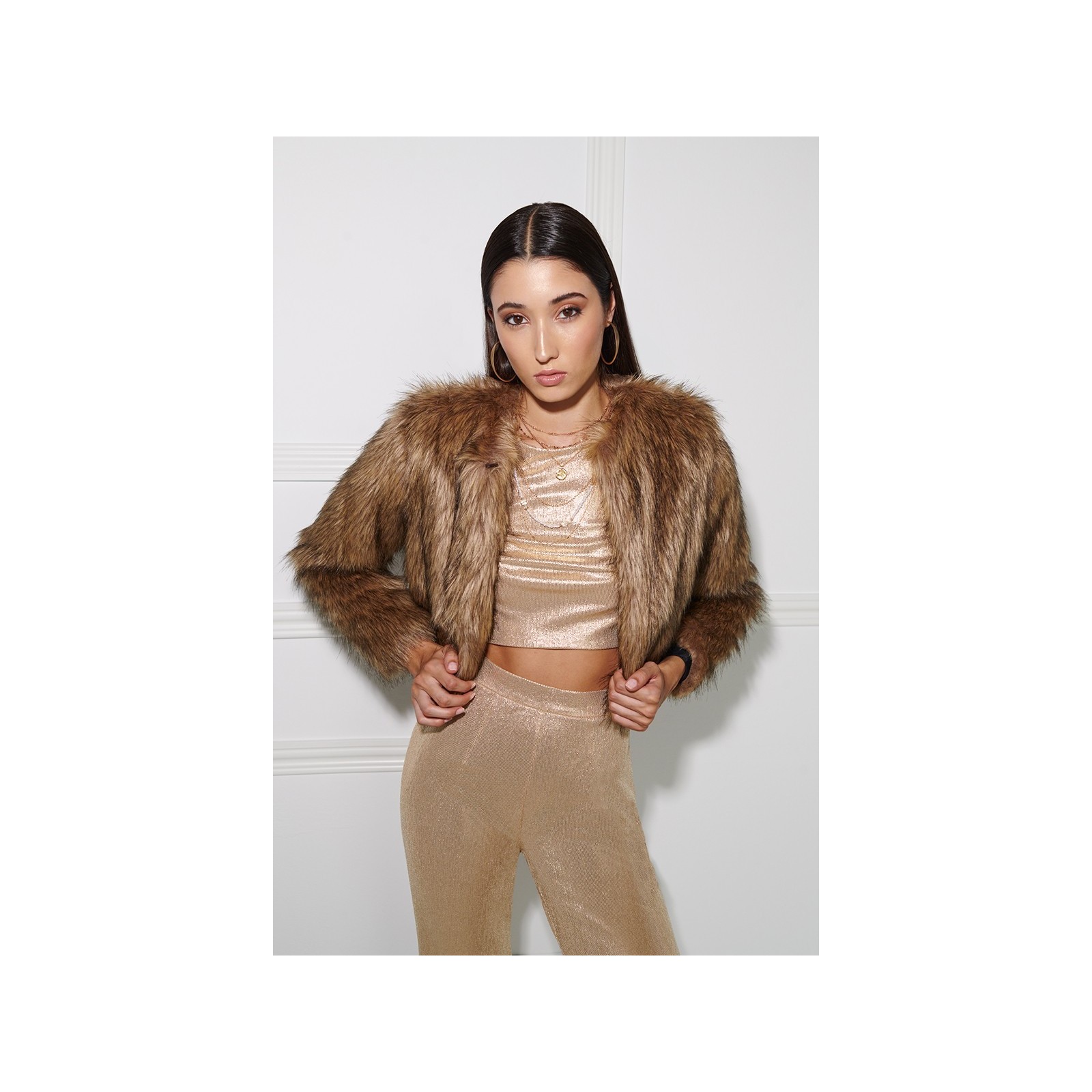 chaqueta de pelo sintetico marron de gran calidad