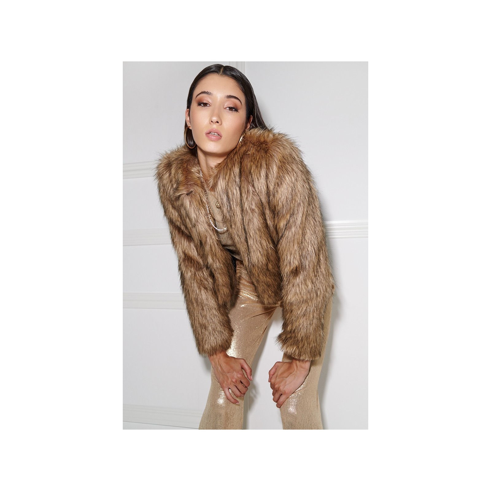 chaqueta de pelo sintetico marron de gran calidad
