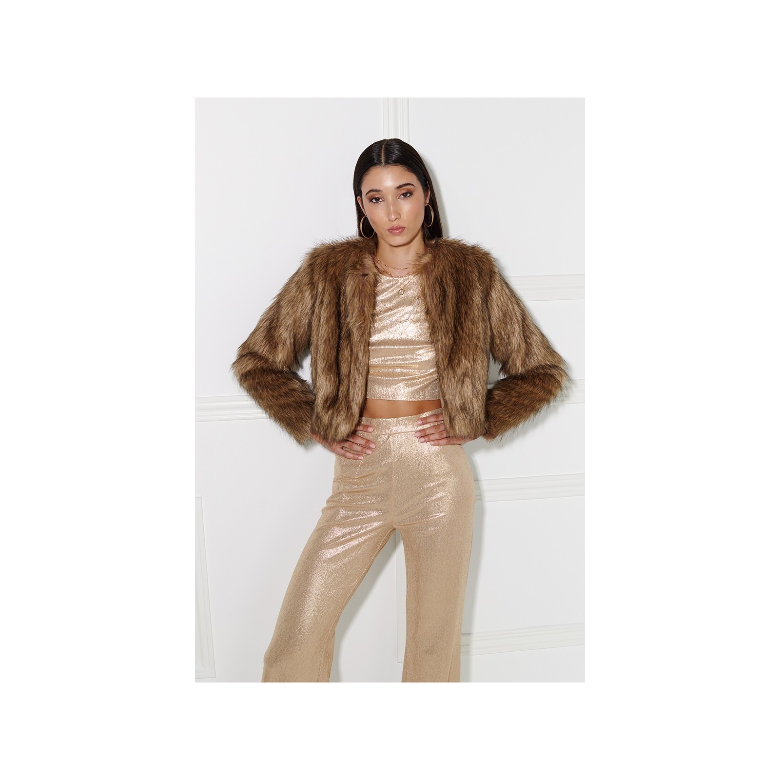 chaqueta de pelo sintetico marron de gran calidad