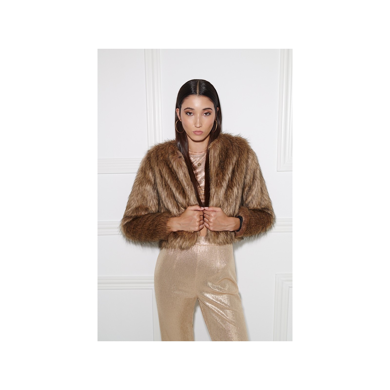 chaqueta de pelo sintetico marron de gran calidad