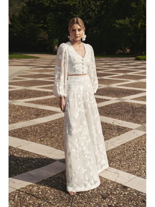 falda pantalon gasa bordad blanco novia civil mama de comunion