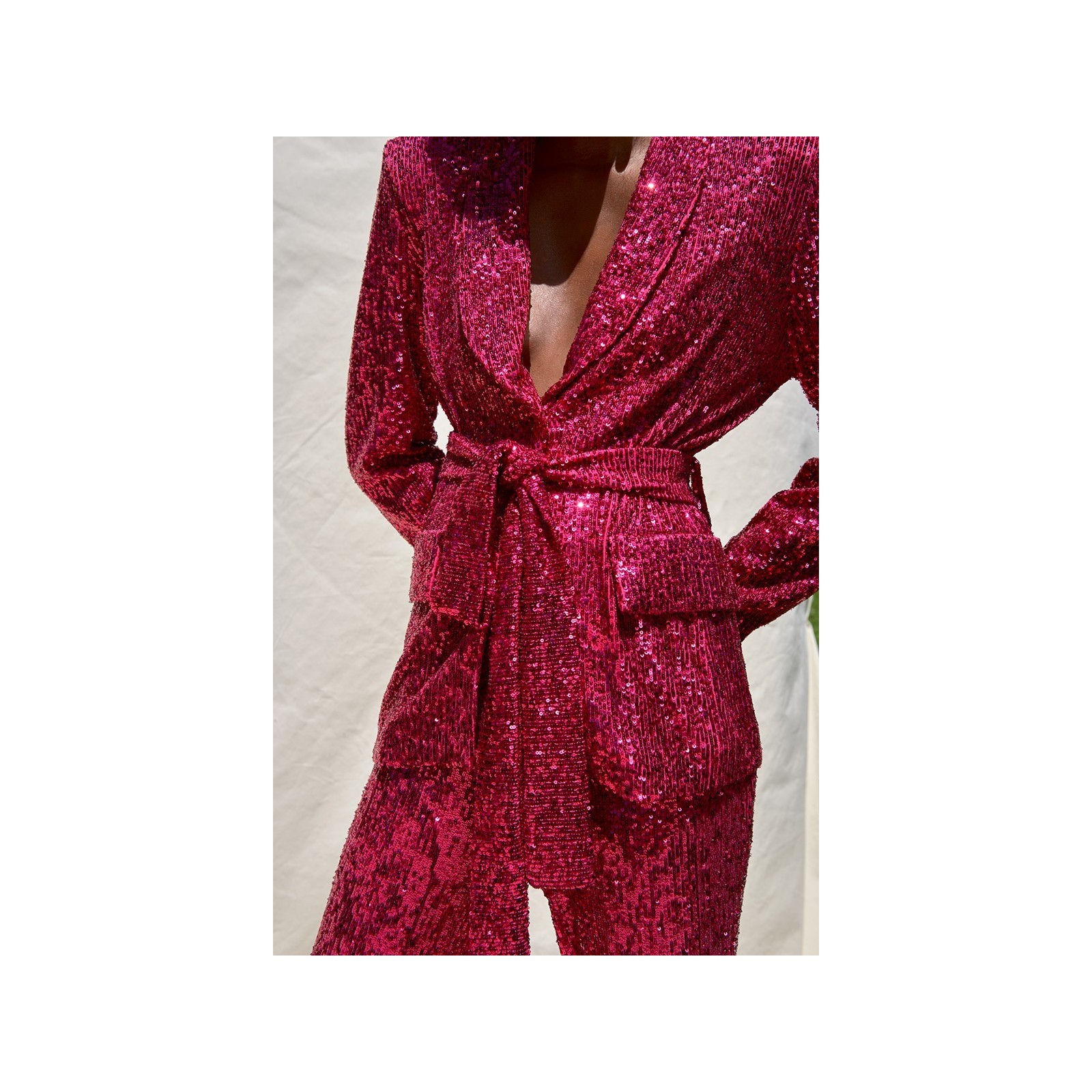 Traje chaqueta y pantalon de lentejuelas rosa palo
